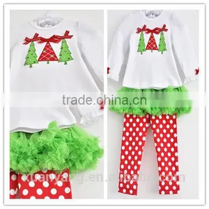 Christmas Hot Sale Latest Design Xmas Tree Applique Girl Outfit thumbnail-1