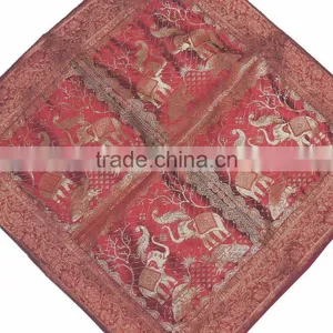 Elephant Maroon Zari Brocade Cushion Cover - Beautiful Stylish Decorative Euro Sham 26" thumbnail-2