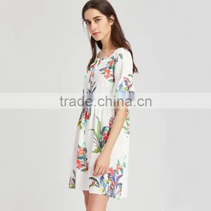 WHITE Flower Designed Short Dress, Women Chiffon Short Sleeve Dress thumbnail-3