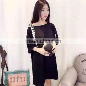 2017 Summer New European and American Personality Shoulder Strap Letters Loose Long T-shirt Women's Clothing thumbnail-3