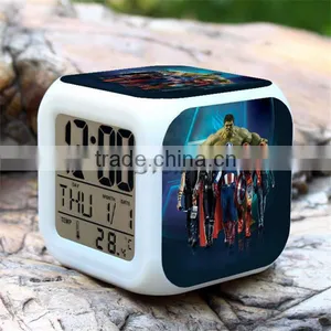 Hot Selling Digital Clocks for Kids Superhero Green-man Alarm Clock Colorful LED Clocks for Sale thumbnail-2