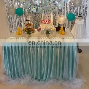 New Light Blue Square Different Designs of Table Skirting for Birthday thumbnail-1