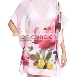 C36 Loose Fit Flower Pattern Print Kaftan Beach Cover Up Tunic thumbnail-1