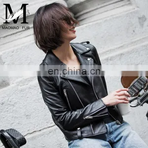 New Design High Quality Custom Sheep Leaher Jacket Black Women Soft Shell Jacket thumbnail-4