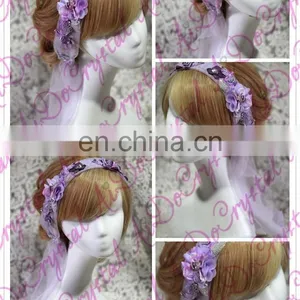 Aidocrystal Lilac Lace Flower Headband,rhinestone Headpiece Bridal Hair Piece Fascinators thumbnail-2