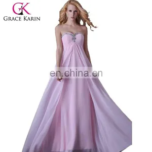 Grace Karin Strapless Sweetheart Chiffon Long Pink Prom Dresses 2015 CL3523 thumbnail-1