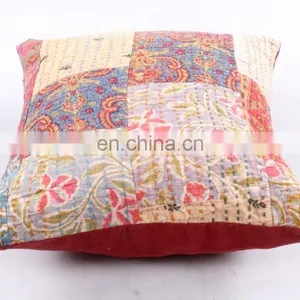 Vintage Kantha Multi Colour Throw Cushion Cover in Patchwork thumbnail-3
