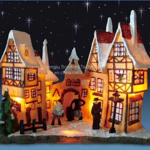 X'mas House With 10 Light Set Play Snowman Polyresin Christmas House Decoration thumbnail-1
