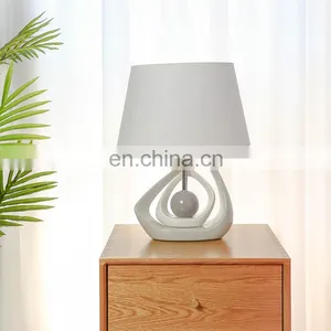 Popular Solid Geometry Design Ceramic Base Bedside Night Lamp for Hotel Decor thumbnail-1