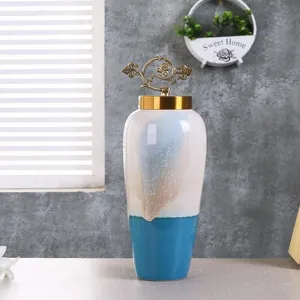 New Chinese European Style Color Glaze Blue White Ceramic Vase For Dining Room Decor thumbnail-4