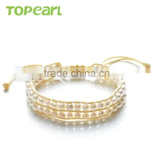 Topearl Jewelry Popular Potato Shape Freshwater Pearl Bracelet Woven Leather Wrap Fashion Bracelet 2016 CLL172 thumbnail-1
