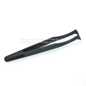 Tweezers Industrial Flat Head Carbon Fiber Plastic Anti-static Elbow Black Plastic Round Head Pointed Tweezers Flat Head 93306 thumbnail-2