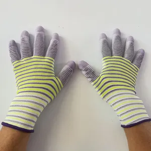 Zebra Wave White&purple&yellow Polyester 13 Gauge Knitted pu Palm Coated Anti-static Safety Work Gloves for Light Industrial Workers thumbnail-3