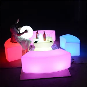 Glow Events Party Wedding Nightclub Led Straight Bench High Cocktail Bar Tables and Chairs Set thumbnail-2