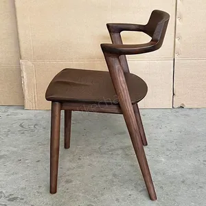 Modern Black Solid Wood Dining Chair Curved Armrest Padded Upholstered Seat Sturdy Wooden Legs Eco-Friendly Waterproof Home thumbnail-4