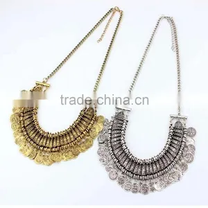 Vintage Silver&gold Plated Coin Tassel Statement Necklace Elegant Jewelry thumbnail-4