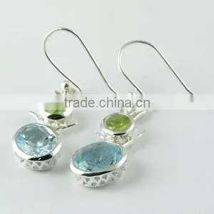 Judith ! Blue Topaz & Peridot 925 Sterling Silver Earring, Gemstone Silver Jewelry, 925 Silver Jewelry thumbnail-3