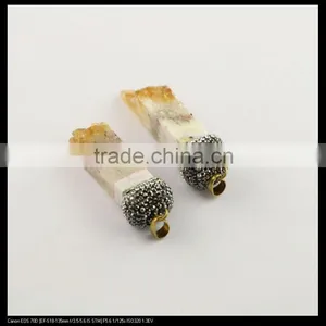 LFD-0085P ~ Wholesale Natural Topaz Quartz Druzy Drusy Pendant Pave Crystal Rhinestone Cap Charm Pendants Necklace Jewelry thumbnail-3