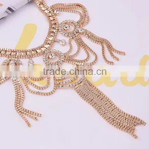 Celebrity Style Luxury Gold Drape Tassel Choker Big Necklace And Earrings thumbnail-4