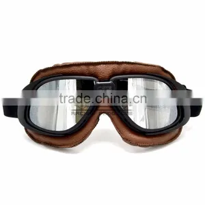 BJ-GT-008 New Style Silver Lens Brown Leather Racing Motocross Goggles thumbnail-2