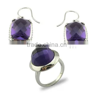 Amethyst Setting 925 Sliver Luxury Jewelry Set Rhodium Plating thumbnail-1