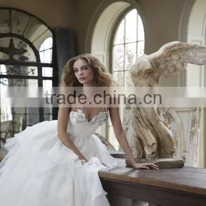 Spaghetti Straps Sweetheart Ivory Organza Wedding Dresses Sexy Open Back Bridal Gowns thumbnail-6