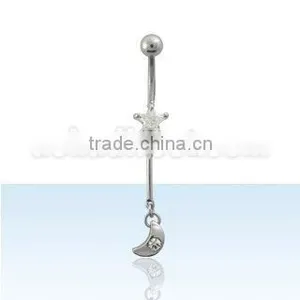 Belly Body Piercing Jewelry With CZ Star and Dangling Moon thumbnail-1