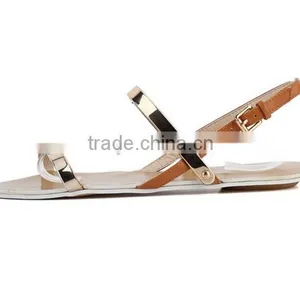 New Double Belt Buckle Metal Sequin Women's Casual Sexy Flat Sandals thumbnail-1