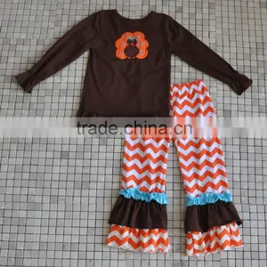 Newborn Handmade Turkey Embroidery Long Sleeve Top and Pant Thanksgiving Outfits thumbnail-5