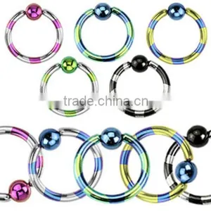 Titanium Anodized Striped Captive Bead Ring thumbnail-1