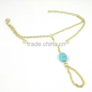 Turquoise Stone Gold Chain Finger-Bracelet Slave-Bracelet Hand Jewelry thumbnail-5