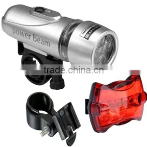 Waterproof 5 LED Lamp Bike Bicycle Front Head Light + Rear Safety Flashlight thumbnail-2