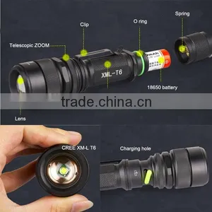 S16 IPX5 Waterproof 18650 Rechargeable 400lumens T6 LED High Power Police Security Led Flashlight thumbnail-5