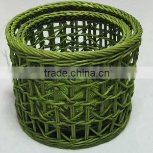 Zigzag Weaving Basket in Green , 100% Rattan Material, Handmade thumbnail-1