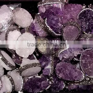 Clear Crystal Geodes Pendants Crystal Quartz Clusters Druzy thumbnail-2