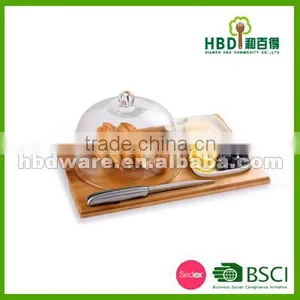 High Quality Glass Cheese Dome With Bamboo Board Set thumbnail-2