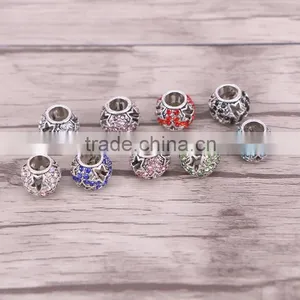 Drum Shape Crystal Metal Beads Dark Silver Plated Jewelry Big Hole European Bead Fit For Charms Bracelet thumbnail-1