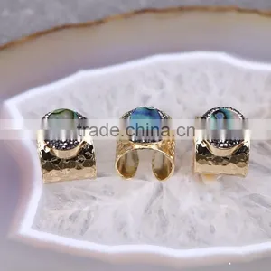Wholesale Abalone Shell Gold Plated Jewelry Rainbow Abalone Shell Ring thumbnail-1