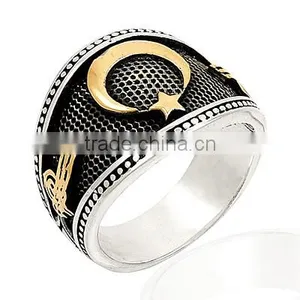 925K Sterling Silver Ottoman Tugra Moonstar Men Ring thumbnail-1