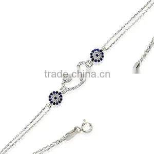 White Gold P. 925K Sterling Silver Turkish Waw Evil Eye Bracelet BSBL059 thumbnail-1