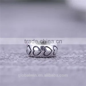 Wholesale Silver Curved Tube Beads Simple Heart Pattern Thai Silver Beads Pure 925 Charms for Bracelet Making STY008 thumbnail-4