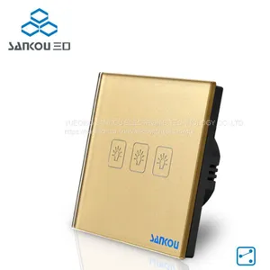 EU Three Gang Two Way Crystal Glass Panel Touch Light Switch,110V/250V50HZ/60HZ Wall Switch thumbnail-1