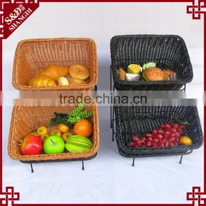 Amazing Supermarket or Store Used Fruit & Bread Rack With 2 Tier Rattan Baskets Delicate Food Display thumbnail-1