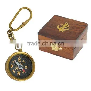 Compass Key Chain Made in Brass With Wooden Box thumbnail-1