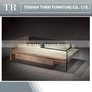 Low Travertine Stone Base Wit Glass Coffee Table thumbnail-2
