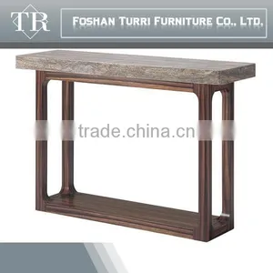 Luxury Austere Natural Marble Top Wooden Base Console Table thumbnail-1