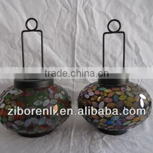 Flower Design Hanging Colored Mosaic Lantern thumbnail-1