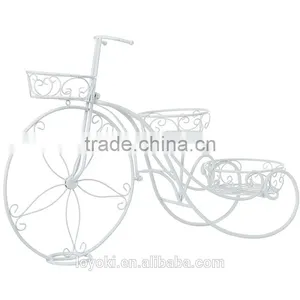 Garden Decoration Vintage Parisian Style Tricycle 3 Tier White Metal Planter Display Stand / Flower Pot Holder / Plant Rack thumbnail-4
