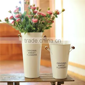 Garden Decoration Indoor Tall Galvanized Bucket Vase Metal Flower Tin Pot With Handles thumbnail-1