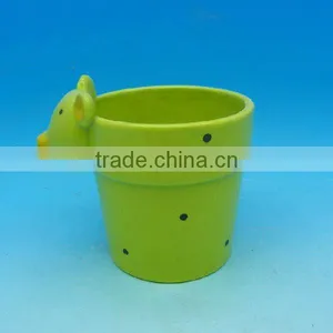 New Design Animal Shape Green DeHua Ceramic Flower Pot With Saucer thumbnail-1